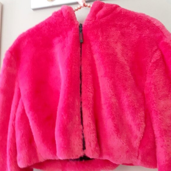 *SOLD* NWOT Bershka fuchsia pink faux fur hooded cropped teddy jacket, S - Picture 9 of 13